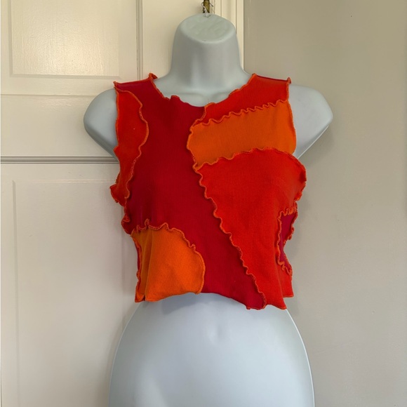 AKIRA Tops - AKIRA Red & Orange Colorblock Lettuce-Edge Cropped Tank